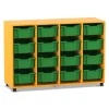 Flexeo® Regal PRO, Dekor gelb, HXBXT: 99,1 x 143,9 x 48 cm, 4 Reihen, 16 große Boxen grün, Stellfüße