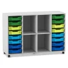 Flexeo® Regal PRO Dekor grau, 99,1 x 143,9 x 48 cm, 4 Reihen, 4 Fächer, 16 Boxen bunt B, Sockel