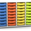 Flexeo Regal PRO, Dekor weiß, HxBxT: 99.1 x 143.9 x 48 cm, 4 Reihen, 32 kleine Boxen bunt, Stellfüße