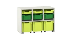 Flexeo Regal PRO, Dekor weiß, 3 Reihen, 9 Boxen, hellgrün/dunkelgrün, HxBxT: 76,9 x 108,5 x 48 cm