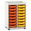 Flexeo Regal PRO, Dekor weiß, 2 Reihen, 16 kleine Boxen gelb/orange, Aufkantung, HXBXT: 105,6 x73 x 48 cm, Rollen