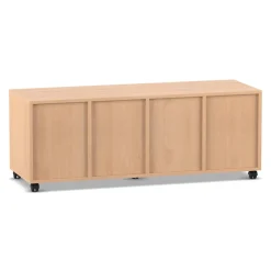 Flexeo Regal PRO, Eiche natur, HxBxT: 54.3x143.9x48 cm, 4 Reihen, 8 große Boxen bunt B, Rollen