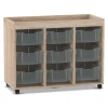 Flexeo Regal PRO, Eiche natur, HxBxT: 83,2x108,5x48 cm, 3 Reihen, 9 große Boxen, Rollen