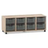 Flexeo Regal PRO, Eiche natur, HxBxT: 54.3x143.9x48 cm, 4 Reihen, 8 große Boxen transparent, Rollen