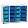 Flexeo® Regal PRO, Grau, 4 Reihen, 16 große Boxen blau, Sockel, HxBxT 99,1 x 143,9 x 48 cm