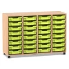 Flexeo Regal PRO, HxBxT: 99.1 x 143.9 x 48 cm, mit 4 Reihen und 32 kleinen Boxen Dekor Buche hell, Stellfüße, Boxen hellgrün