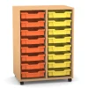 Flexeo Regal PRO mit 2 Reihen, Rollen, inkl. 16 kleine Boxen orange/gelb, Dekor: Buche hell