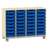 Flexeo® Regal Pro mit Stahlrahmen, Ahorn honig, 4 Reihen, 32 Boxen dunkelblau