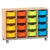 Flexeo® Regal Pro mit Stahlrahmen, Buche hell, 4 Reihen, 16 Boxen bunt A