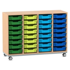 Flexeo® Regal Pro mit Stahlrahmen, Buche hell, 4 Reihen, 32 Boxen bunt B