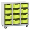 Flexeo Regal Pro mit Stahlrahmen, Dekor grau, HxBxT: 104,1 x 108,5 x 48 cm, 3 Reihen, 12 Boxen grün, Rollen
