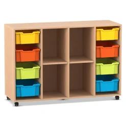 Flexeo Regal PRO, 4 Reihen, 8 Boxen, HxBxT: 99,1 x 143,9 x 48 cm, Rollen