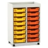Flexeo Regal PRO, 2 Reihen, Dekor weiß, 16 kleine Boxen bunt A, Aufkantung, HxBxT: 105,6 x 73 x 48 cm Rollen