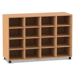 Flexeo® Regal Pro, 4 Reihen, 16 Fächer, H x B x T: 99,1 x 143,9 x 48 cm, Buche dunkel, Rollen