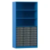 Flexeo® Regal, 3 Reihen, Dekor blau, HxBxT: 190x94,4x48 cm, 24 kleine Boxen transparent