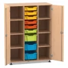 Flexeo® Regalschrank PRO, Buche hell, 3 Reihen, 9 Boxen S und M, bunt A, 2 Türen, Sockel, Schloss