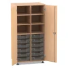 Flexeo Regalschrank PRO mit 2 Reihen, 6 Fächern und 12 kleinen Boxen transparent, Dekor Buche Hell mit Sockel