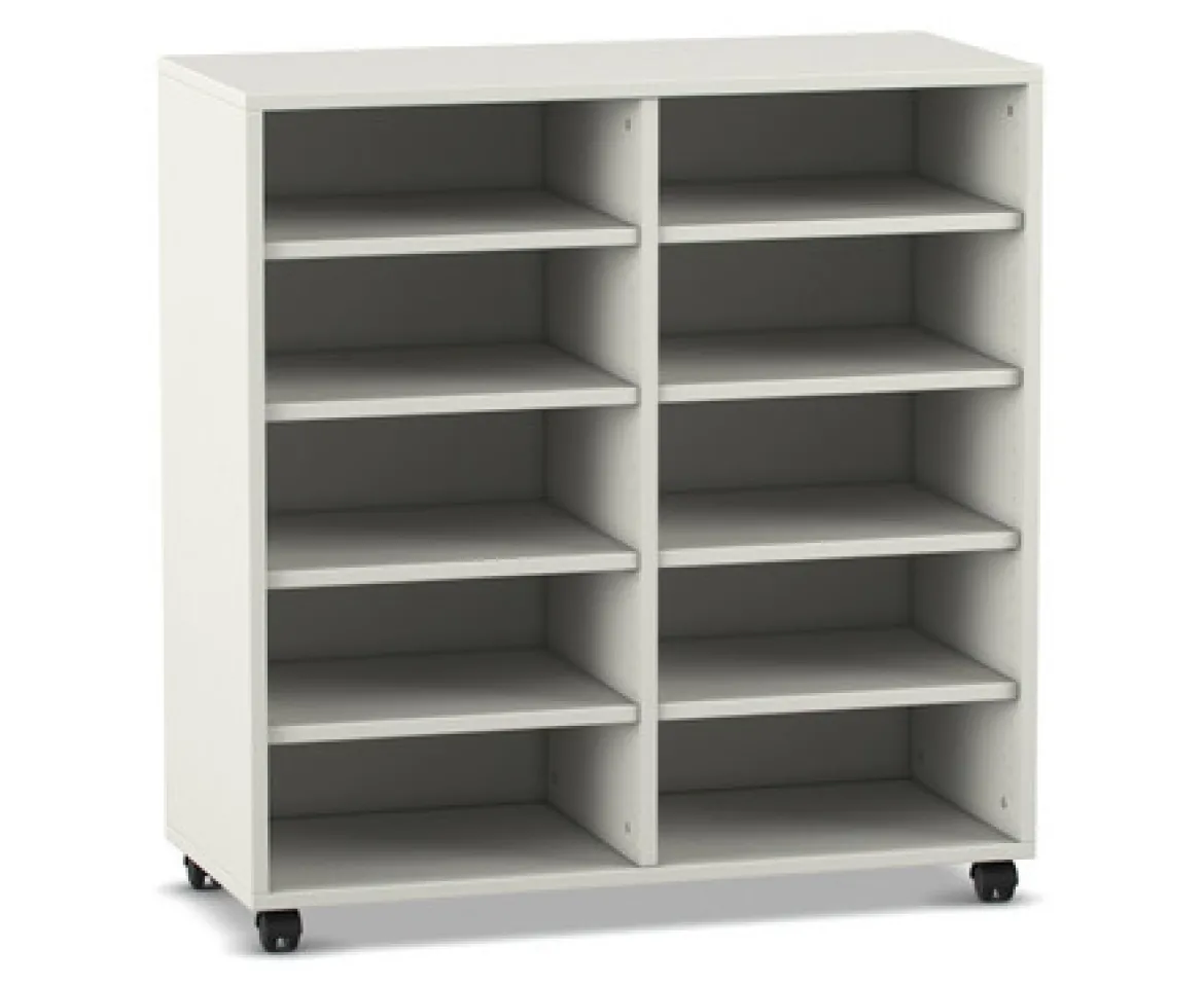 Flexeo Regal, weiß, 2 Reihen, 10 Fächer, HxBxT 98 x 94 x 40 cm, Sockel
