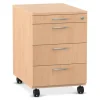 Flexeo Rollcontainer mit 4 Schubladen, Buche hell, HxBxT 64,7 x 43,4 x 60,2 cm, Rollen, Bogengriff mit Schloss