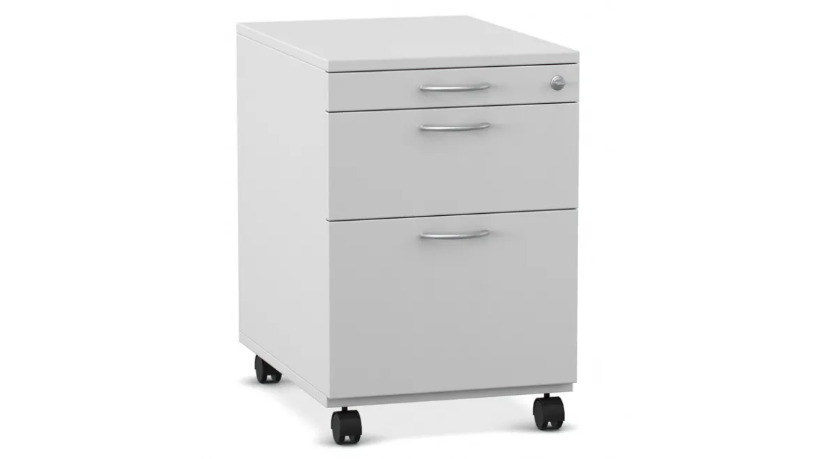 Flexeo Rollcontainer mit 3 Schubladen, Dekor grau, HxBxT: 64,7 x 43,4 x 60,2 cm, Rollen, Bogengriff mit Schloss