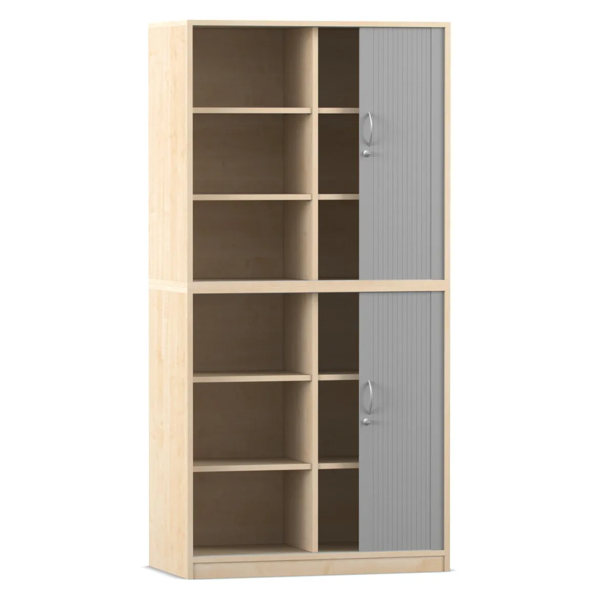 Flexeo® Rollladenschrank, Ahorn honig, HxBxT: 190 x 94,4 x 48 cm, 12 Fächer, Mittelwand