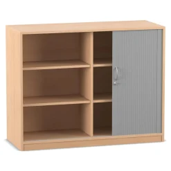 Flexeo® Rollladenschrank, Buche hell, 4 Fachböden, Mittelwand 99,1 x 126,4 x 48 cm
