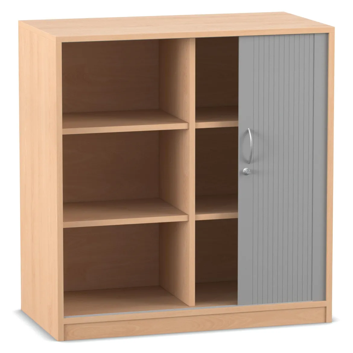 Flexeo® Rollladenschrank, Buche hell, 4 Fachböden, Mittelwand, 99,1 x 94,4 x 48 cm