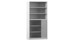Flexeo Rollladenschrank, Dekor grau, 6 Fächer, 1 Tür unten, HxBxT: 190 x 94,4 x 48 cm