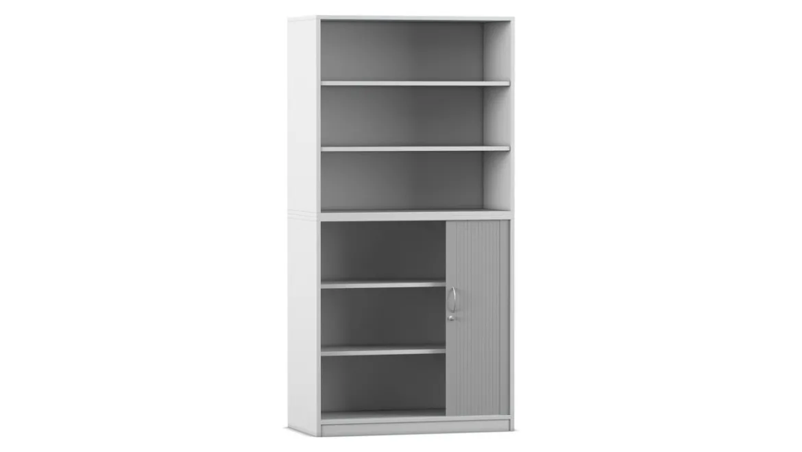 Flexeo Rollladenschrank, Dekor grau, 6 Fächer, 1 Tür unten, HxBxT: 190 x 94,4 x 48 cm