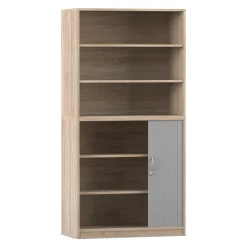 Flexeo Rollladenschrank, Eiche natur, 6 Fächer, 1 Tür unten, HxBxT: 190 x 94,4 x 58 cm