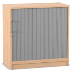 Flexeo Rollladenschrank mit Sockel, Buche hell, 2 Fächer, HxBxT: 80,1 x 80 x 40 cm, Bogengriff mit Schloss