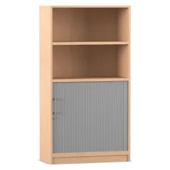 Flexeo Rollladenschrank mit Sockel, Buche hell, HxBxT: 150,5x80x40 cm, Bügelgriff eckig mit Schloss