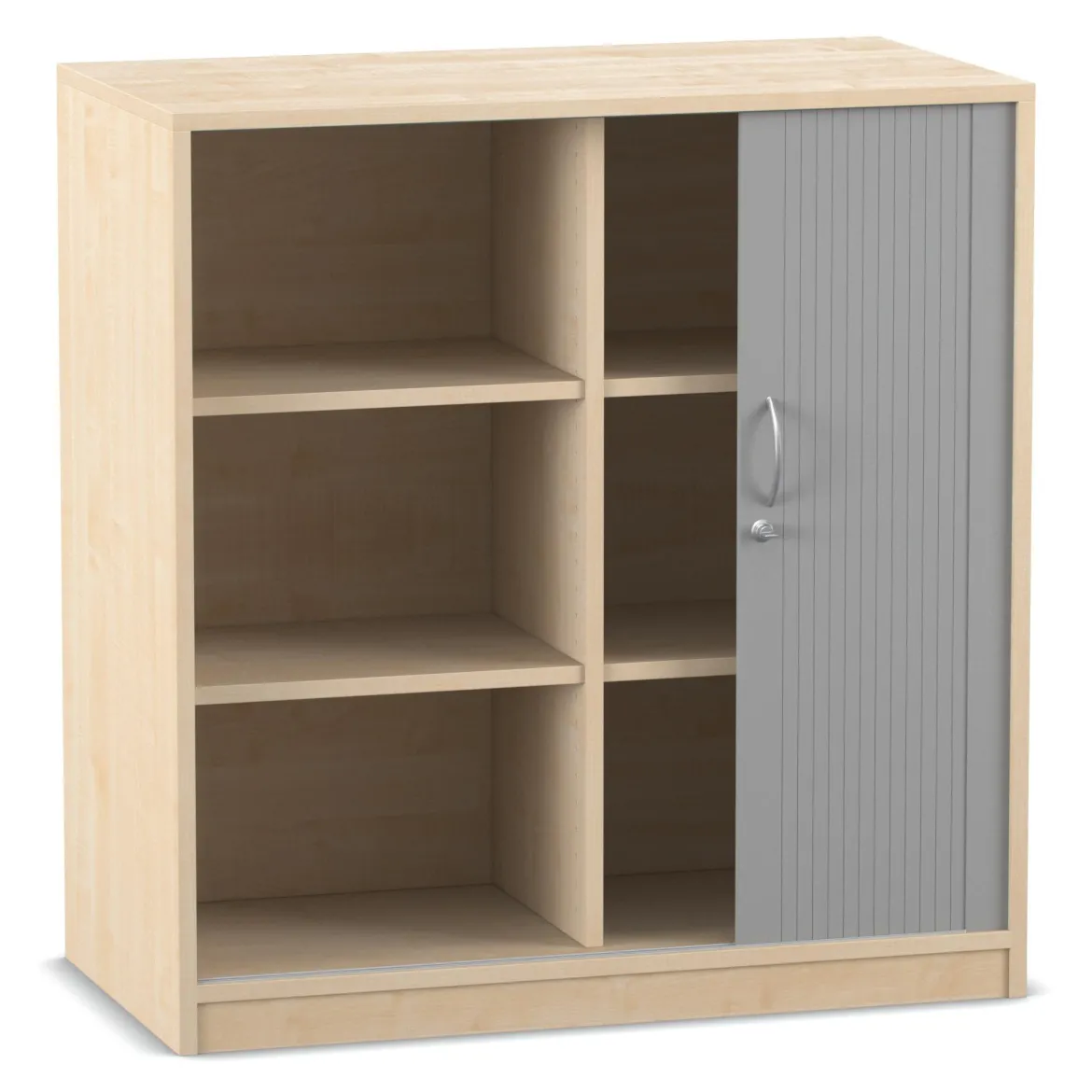 Flexeo Rollladenschrank mit Sockel, Dekor Ahorn honig, 4 Fachböden HxBxT: 99,1 x 94,4 x 48 cm