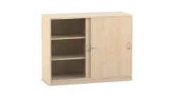 Flexeo® Schiebetürenschrank, Ahorn honig, 6 Fächer, Mittelwand, HxBxT 99,1 x 126,4 x 48 cm