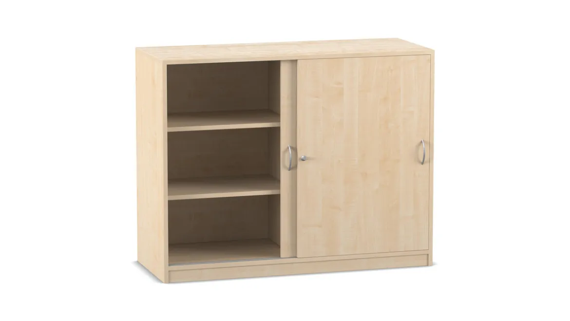 Flexeo® Schiebetürenschrank, Ahorn honig, 6 Fächer, Mittelwand, HxBxT 99,1 x 126,4 x 48 cm
