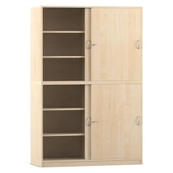 Flexeo® Schiebetürenschrank, Ahorn honig, 12 Fächer, Mittelwand, 4 Türen, HxBxT: 190x126,4x48 cm