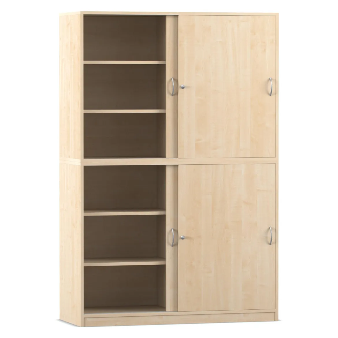 Flexeo® Schiebetürenschrank, Ahorn honig, 12 Fächer, Mittelwand, 4 Türen, HxBxT: 190x126,4x48 cm