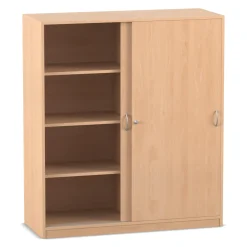 Flexeo Schiebetürenschrank Buche hell, 8 Fächer, Mittelwand, BxHxT 126,4 x 143,9 x 48cm