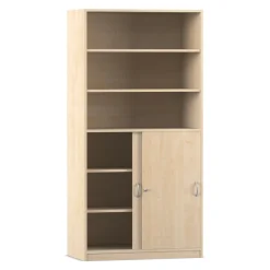 Flexeo Schiebetürenschrank mit 6 Fächern und zwei Türen unten, Buche hell, HxBxT: 190 x 94,4 x 58 cm