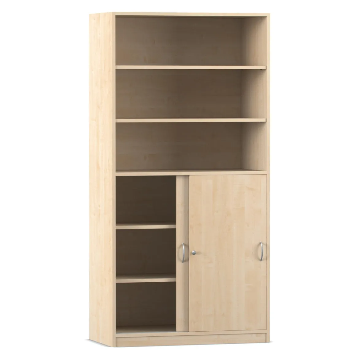 Flexeo Schiebetürenschrank mit 6 Fächern und zwei Türen unten, Buche hell, HxBxT: 190 x 94,4 x 58 cm