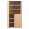 Flexeo Schiebetürenschrank mit 6 Fächern und zwei Türen unten, Buche hell, Tiefe 48 cm