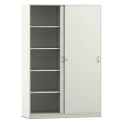 Flexeo Schiebetürenschrank mit 10 Fächern, weiß, 48 cm tief