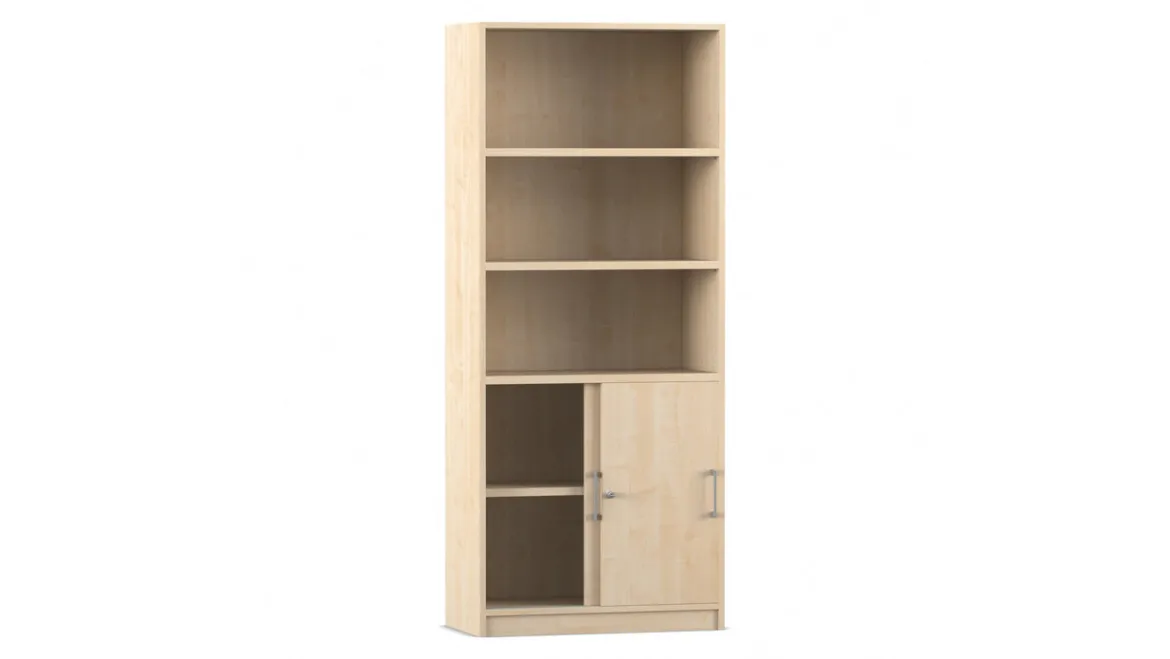 Flexeo Schiebetürenschrank mit Sockel, Ahorn honig, HxBxT 190x80x40 cm, Bügelgriff mit Schloss