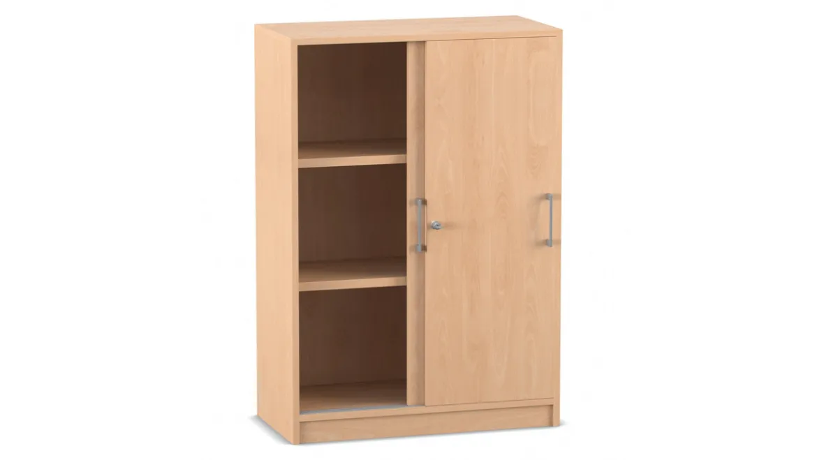 Flexeo Schiebetürenschrank mit Sockel, Buche hell, 2 Fachböden, HxBxT: 115,3x80x40 cm