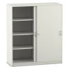 Flexeo Schiebetürenschrank weiß, 1 Mittelwand, 2x4 Fächer, BxHxT 126,4 x 143,9 x 38cm mit Sockel