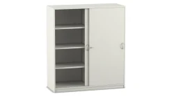 Flexeo Schiebetürenschrank weiß, 1 Mittelwand, 2x4 Fächer, BxHxT 126,4 x 143,9 x 38cm mit Sockel