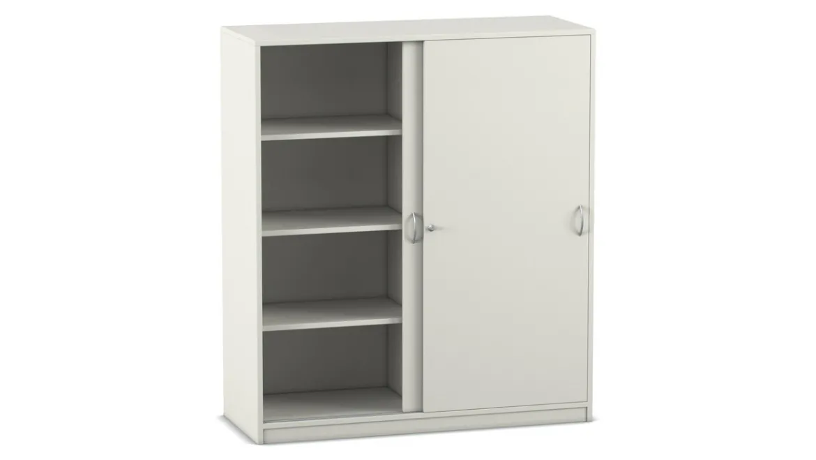 Flexeo Schiebetürenschrank weiß, 1 Mittelwand, 2x4 Fächer, BxHxT 126,4 x 143,9 x 38cm mit Sockel