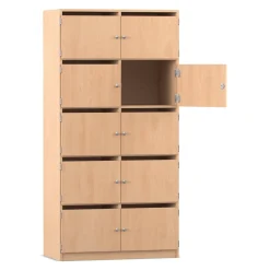Flexeo® Schließfachschrank Buche hell, 10 Fächer mit Briefschlitz, HxBxT: 190x94,4x40 cm