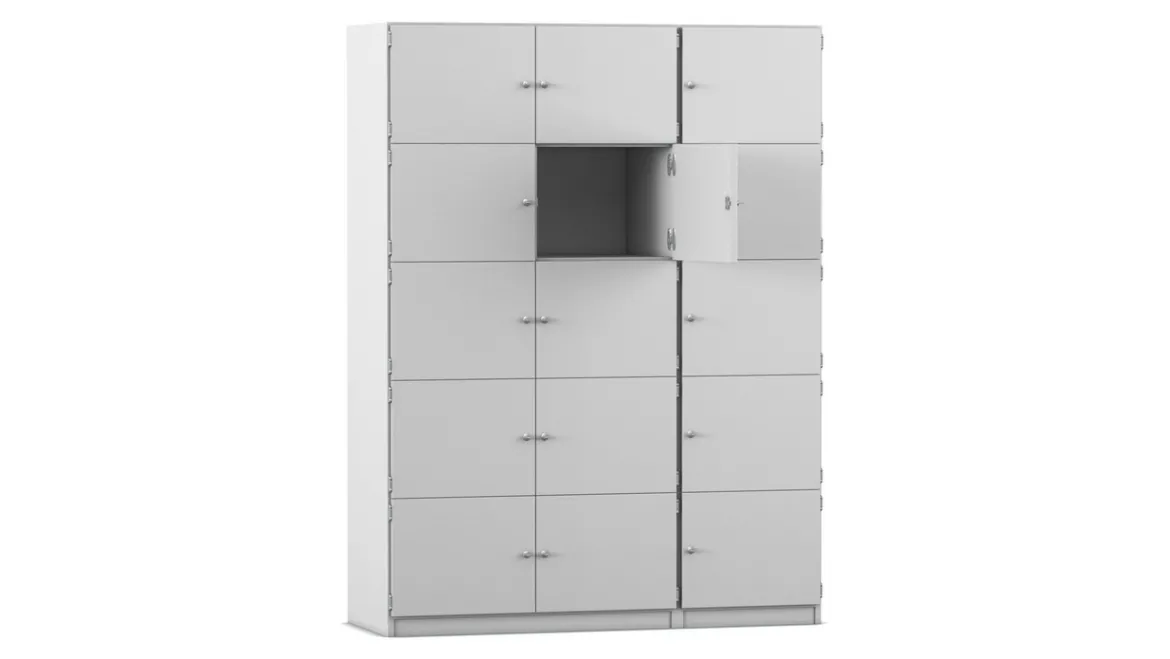Flexeo Schließfachschrank, Dekor grau, 15 geschlossene Fächer, HxBxT: 190x142,5x50 cm, Türanschlag rechts