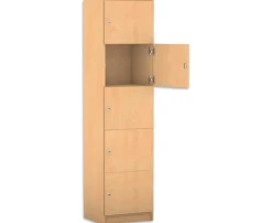 Flexeo Schließfachschrank 5 geschlossene Fächer, Buche hell, Türanschlag links, HxBxT 190 x 48,1 x 40 cm